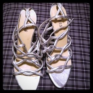 Silver strappy heels size 8